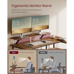 VASAGLE Large L-Shaped Gaming Desk 2 Drawers Monitor Stand Corner Computer in Brown - thumbnail 5