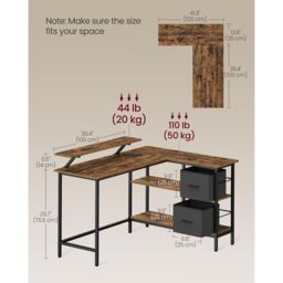 VASAGLE Large L-Shaped Gaming Desk 2 Drawers Monitor Stand Corner Computer in Brown - thumbnail 2