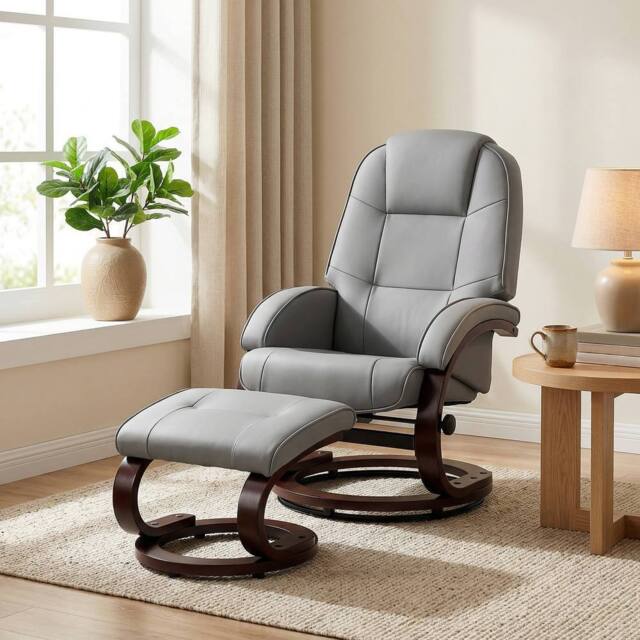 HOMCOM Recliner Chair with Footstool, Swivel Recliner Armchair, Grey - Size: 120 - image 1