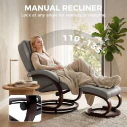 HOMCOM Recliner Chair with Footstool, Swivel Recliner Armchair, Grey - Size: 120 - thumbnail 4