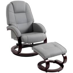 HOMCOM Recliner Chair with Footstool, Swivel Recliner Armchair, Grey - Size: 120 - thumbnail 2