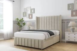 "Comfort Beds Serena Plush Divan Base No Drawers - 54"" Wingback-Footboard in Cream - Size: King" - thumbnail 2