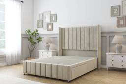 "Comfort Beds Serena Plush Divan Base No Drawers - 54"" Wingback-Footboard in Cream - Size: King" - thumbnail 3