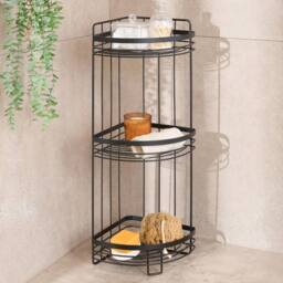 OHS 3 Tier Shower Caddy Freestanding Bathroom Corner Shelf Organiser in Black