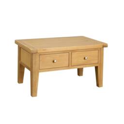 Home Source Melbourne Solid Wooden 2 Drawer Coffee Table Metal Handles Oak Top in Light Oak - thumbnail 9