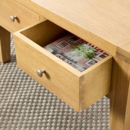 Home Source Melbourne Solid Wooden 2 Drawer Coffee Table Metal Handles Oak Top in Light Oak - thumbnail 8