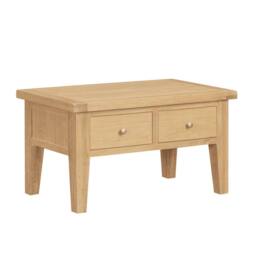 Home Source Melbourne Solid Wooden 2 Drawer Coffee Table Metal Handles Oak Top in Light Oak - thumbnail 3