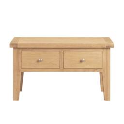 Home Source Melbourne Solid Wooden 2 Drawer Coffee Table Metal Handles Oak Top in Light Oak - thumbnail 2