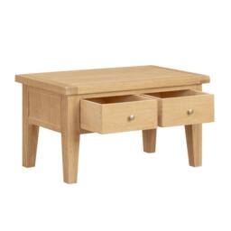 Home Source Melbourne Solid Wooden 2 Drawer Coffee Table Metal Handles Oak Top in Light Oak - thumbnail 4