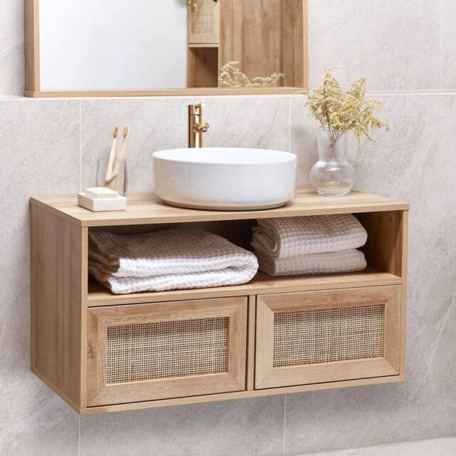 Wyld and Coco Boho Wall Mounted Bathroom Braided Rattan Front Light Brown in Natural - image 1