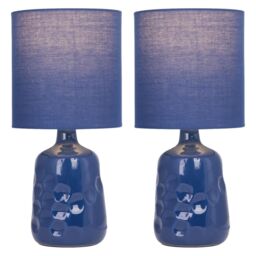 First Choice Lighting Set of 2 Dimple 29cm Navy Lamps - thumbnail 2