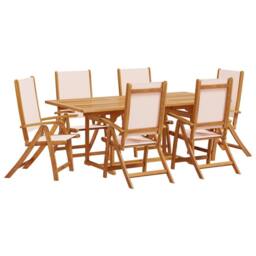 Berkfield Home 7 Piece Garden Dining Set Solid Wood Acacia & Textilene in Brown - thumbnail 2