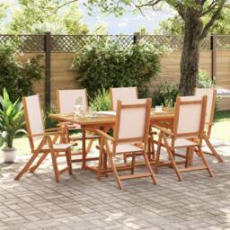Berkfield Home 7 Piece Garden Dining Set Solid Wood Acacia & Textilene in Brown - thumbnail 1