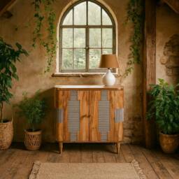 Wyld Haus Idaho Natural Acacia Wood & Brass 2 Door Cabinet in Brown - thumbnail 1
