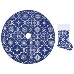 Berkfield Home Luxury Christmas Tree Skirt with Sock Blue 150 cm Fabric