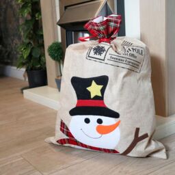 Shatchi Large Santa Sack Stocking Printed Pattern Burlap Hessian Linen Xmas Sock Hanging Gift Bags 70x50cm in Brown - Size: 70x50 cm - thumbnail 4