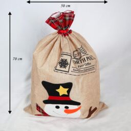 Shatchi Large Santa Sack Stocking Printed Pattern Burlap Hessian Linen Xmas Sock Hanging Gift Bags 70x50cm in Brown - Size: 70x50 cm - thumbnail 3