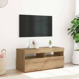 Berkfield Home TV Cabinet with LED Lights Artisan Oak 90x35x40 cm Engineered Wood in Brown - Size: 90 x 35 x 40 cm - thumbnail 2