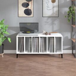 Berkfield Home Record Cabinet White 100x38x48 cm Engineered Wood - Size: 100 x 38 x 48 cm - thumbnail 3