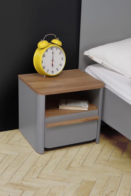FWStyle Grey Sonoma Oak 1 Drawer 1 Shelf Bedside Table Cabinet - image 1