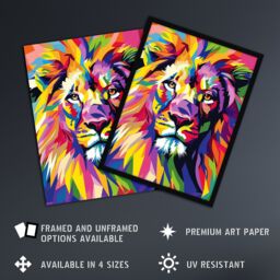 "Artery8 Lion Head Colourful Vibrant Geometric Design Framed Art Print - Size: W12"" x H16""" - thumbnail 2