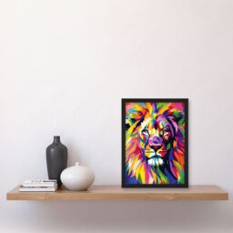 "Artery8 Lion Head Colourful Vibrant Geometric Design Framed Art Print - Size: W12"" x H16""" - thumbnail 4