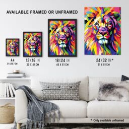"Artery8 Lion Head Colourful Vibrant Geometric Design Framed Art Print - Size: W12"" x H16""" - thumbnail 3