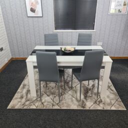 KOSY KOALA Modern White & Black Dining Table Set With 4 Grey Faux Leather Chairs Dining Room Furniture in Brown - thumbnail 1