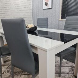 KOSY KOALA Modern White & Black Dining Table Set With 4 Grey Faux Leather Chairs Dining Room Furniture in Brown - thumbnail 5