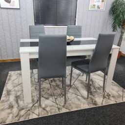 KOSY KOALA Modern White & Black Dining Table Set With 4 Grey Faux Leather Chairs Dining Room Furniture in Brown - thumbnail 8