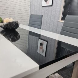 KOSY KOALA Modern White & Black Dining Table Set With 4 Grey Faux Leather Chairs Dining Room Furniture in Brown - thumbnail 7