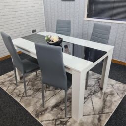 KOSY KOALA Modern White & Black Dining Table Set With 4 Grey Faux Leather Chairs Dining Room Furniture in Brown - thumbnail 4