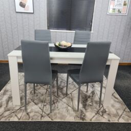 KOSY KOALA Modern White & Black Dining Table Set With 4 Grey Faux Leather Chairs Dining Room Furniture in Brown - thumbnail 2
