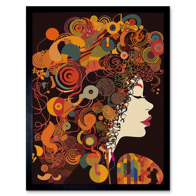 "Artery8 Wall Art Print Kandinsky Inspired Woman Portrait Modern Folk Art Framed in Black - Size: W12"" x H16""" - image 1