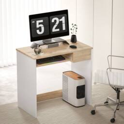 Wyld Haus Vali 80cm Oak Effect Compact Desk with Keyboard Tray & Drawer in White - thumbnail 3