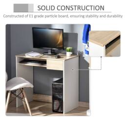 Wyld Haus Vali 80cm Oak Effect Compact Desk with Keyboard Tray & Drawer in White - thumbnail 6