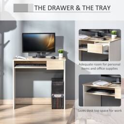 Wyld Haus Vali 80cm Oak Effect Compact Desk with Keyboard Tray & Drawer in White - thumbnail 5