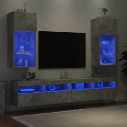 Berkfield Home TV Cabinets with LED Lights 2 pcs Concrete Grey 40.5x30x90 cm - thumbnail 4