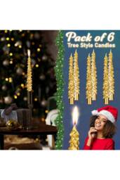 Deco Express Christmas Tree Candles Set of 6 Dinner Candles 7 Hr Burn Xmas Gift Set in Gold - thumbnail 6