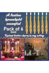 Deco Express Christmas Tree Candles Set of 6 Dinner Candles 7 Hr Burn Xmas Gift Set in Gold - thumbnail 3