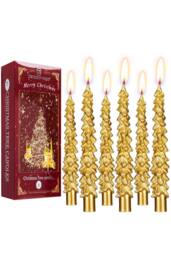 Deco Express Christmas Tree Candles Set of 6 Dinner Candles 7 Hr Burn Xmas Gift Set in Gold - thumbnail 1