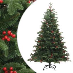 Berkfield Home Beautiful Artificial Hinged Christmas Tree with Cones & Berries in Green - thumbnail 2