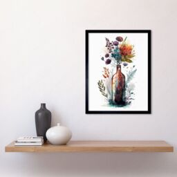 "Artery8 Wall Art Print Wine Bottle with Wildflower Floral Spring Bouquet Art Framed in Black - Size: W12"" x H16""" - thumbnail 2