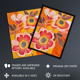 "Artery8 Abstract Pink Summer Wildflowers Painting Bright Framed Art Print in Orange - Size: W12"" x H16""" - thumbnail 2