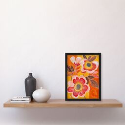 "Artery8 Abstract Pink Summer Wildflowers Painting Bright Framed Art Print in Orange - Size: W12"" x H16""" - thumbnail 4