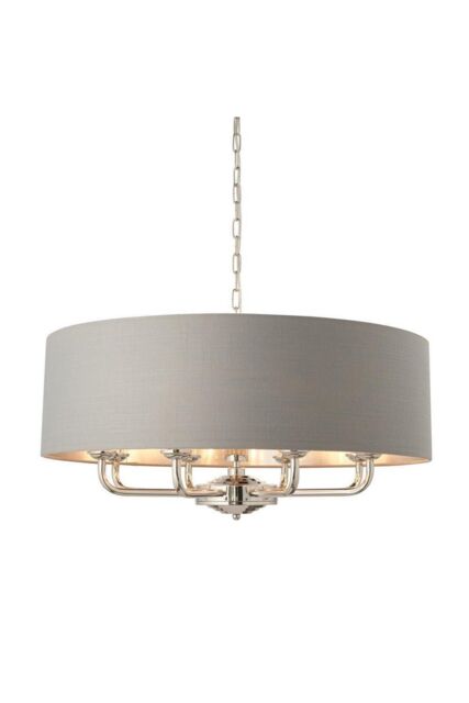 Netlighting Highclere Single Shade Pendant Light Bright Nickel Plate Charcoal Fabric in Grey - image 1