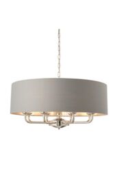 Netlighting Highclere Single Shade Pendant Light Bright Nickel Plate Charcoal Fabric in Grey - thumbnail 1