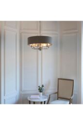 Netlighting Highclere Single Shade Pendant Light Bright Nickel Plate Charcoal Fabric in Grey - thumbnail 3