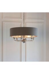 Netlighting Highclere Single Shade Pendant Light Bright Nickel Plate Charcoal Fabric in Grey - thumbnail 2