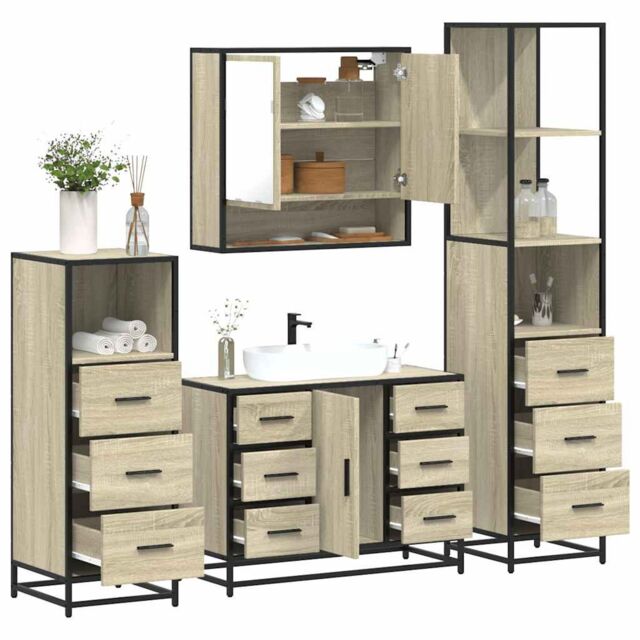 Berkfield Home 4¬†Piece Bathroom Furniture Set¬†Sonoma Oak Engineered Wood in Brown - image 1
